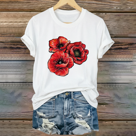 Women's "Red Friday" Poppy Print Crew Neck T-Shirt