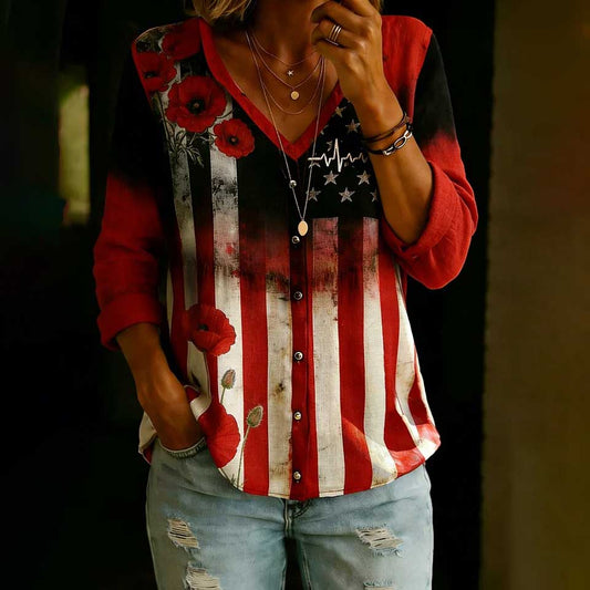 Women's Distressed Memorial Day Print Top