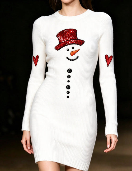 Women's Snowman-Print Knit Dress