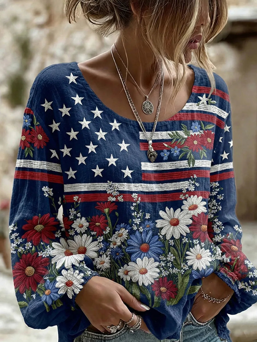 Women’s USA 250th Anniversary Embroidered Print Crew Neck Short Sleeve T-Shirt