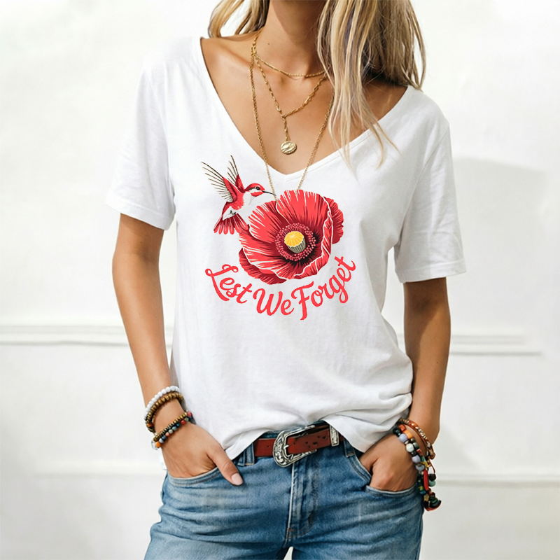 Memorial Day — "Lest We Forget" Commemorative Printed T-Shirt