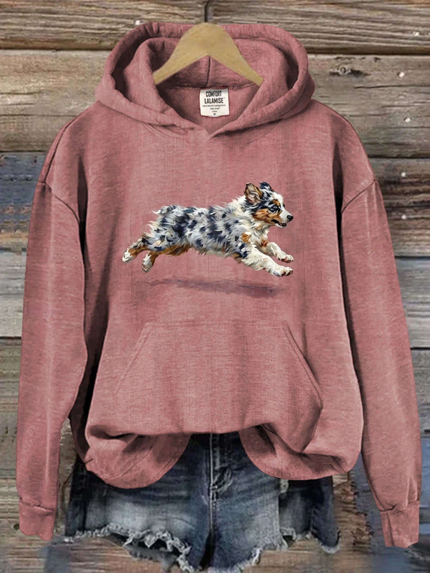 Funny Retro Cute Running Dog Art Casual Hoodie Sweatshirt