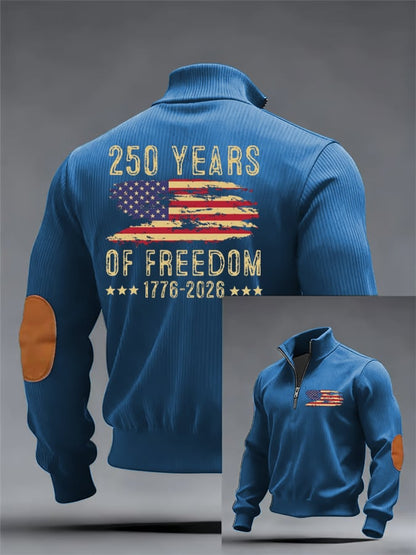 Men's 250th America Anniversary Casual Printed Zip Knit Sweatshirt