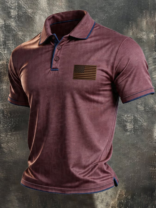 Men's Retro Patriotic Color-Block Short-Sleeve Polo Shirt