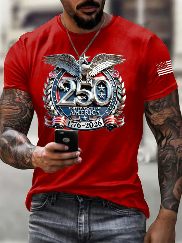 Men'S Retro Independence Day 250Th Anniversary Printed Round Neck Short Sleeve T-Shirt