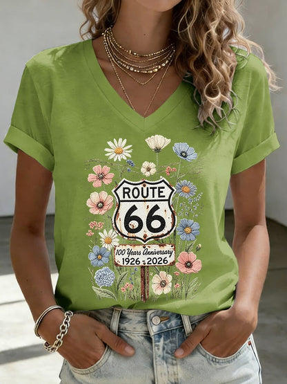 Women's Route 66 Centennial Mother Road Print Casual T-shirt
