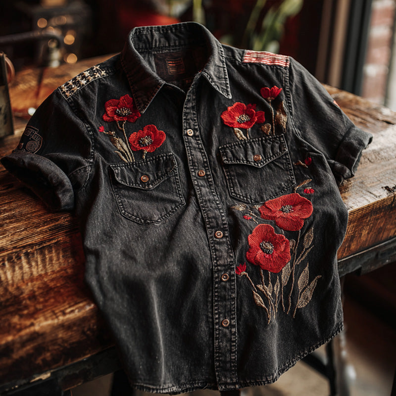 Vintage Poppy Memorial Day Short-Sleeve Shirt