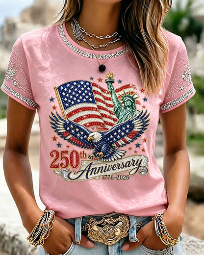 Statue of Liberty 250th Anniversary Print Crew Neck Short Sleeve Tshirt