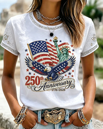 Statue of Liberty 250th Anniversary Print Crew Neck Short Sleeve Tshirt