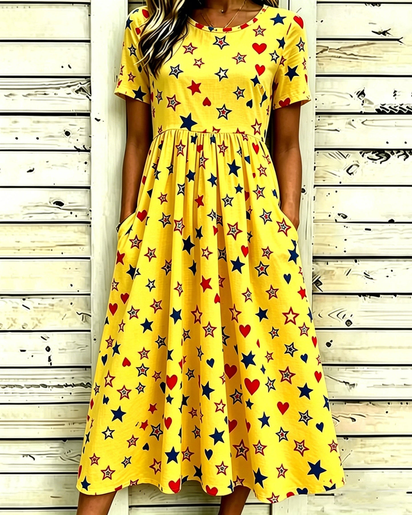 250th Anniversary Star Print Pocket Casual Dress