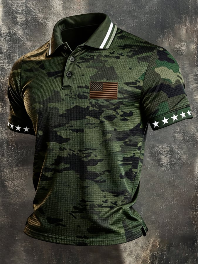 Men's Retro "Patriot" Color-Block Short-Sleeve Polo Shirt
