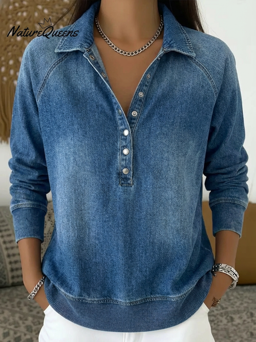 Women's Casual Washed Denim Cotton Top