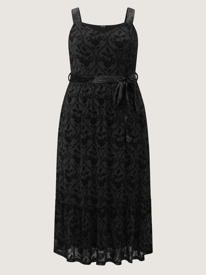 Flocked Spliced Velvety Tie Maxi Dress