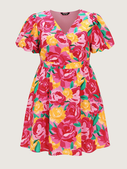 Rose Print Fit And Flare Mini Dress