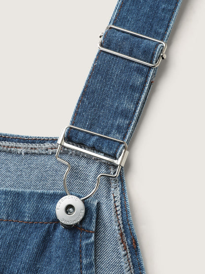 Cotton Adjustable Back Slit Overall Midi Denim Dress