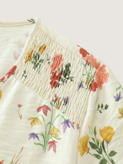 Floral Print Wrap Neckline Pockets Midi Dress