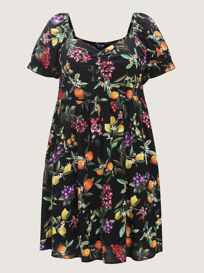 Fruit Print Sweetheart Neckline Mini Dress