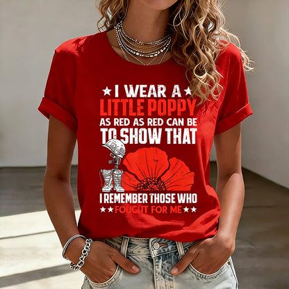 Women's Memorial Day Poppy Art Print Casual T-Shirt