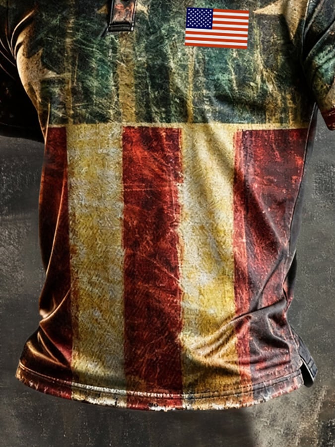 Men's Retro "Patriot" Color-Block Short-Sleeve Polo Shirt