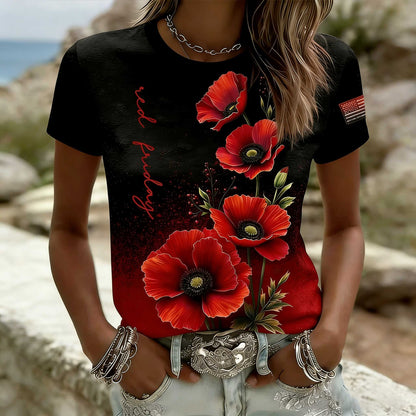 Women's Memorial Day Print Casual Crew Neck Top