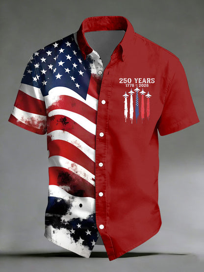 Men'S America Flag Printed Casual Collar Shirt