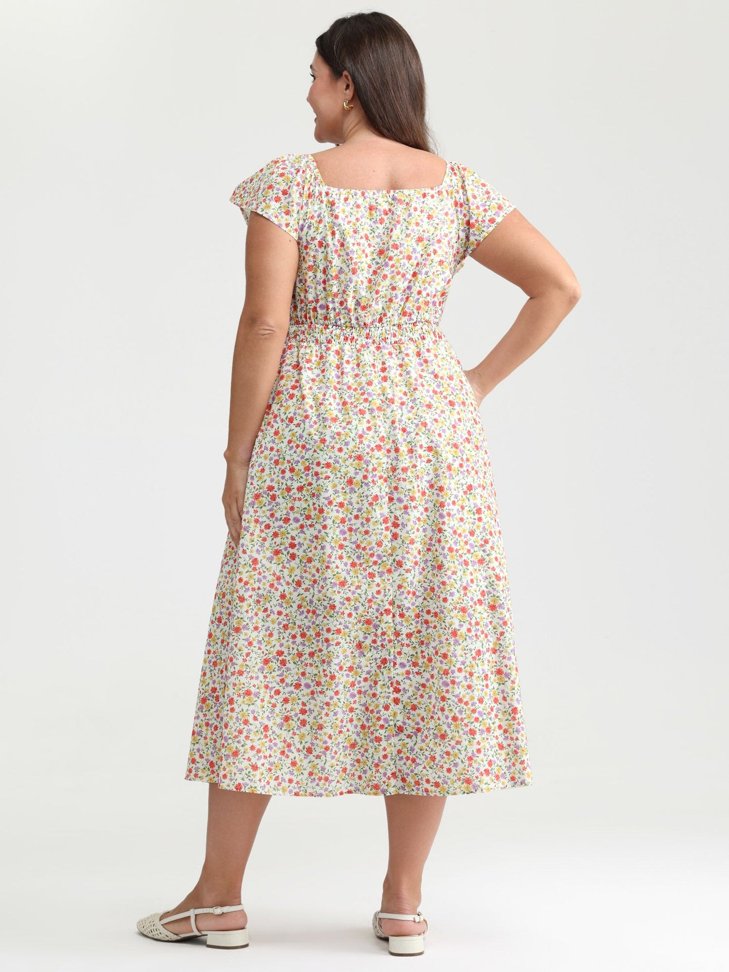 Pure Cotton Adjustable Neckline Floral Midi Dress