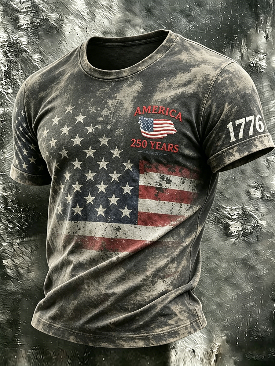 Men's Retro American Independence Day Flag Printed T-Shirt