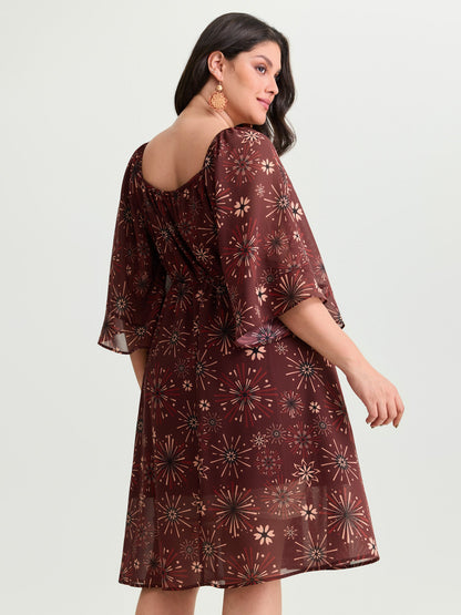 Vintage Floral Print Flowy Mesh Midi Dress