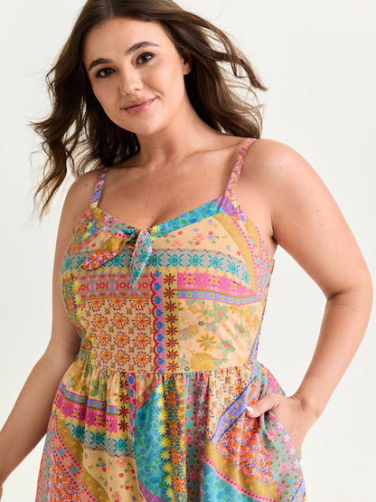 Geometric Colorful Patchwork Cami Romper