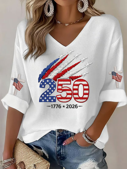 Women's 250th Anniversary Of The United States Printed V-Neck Top