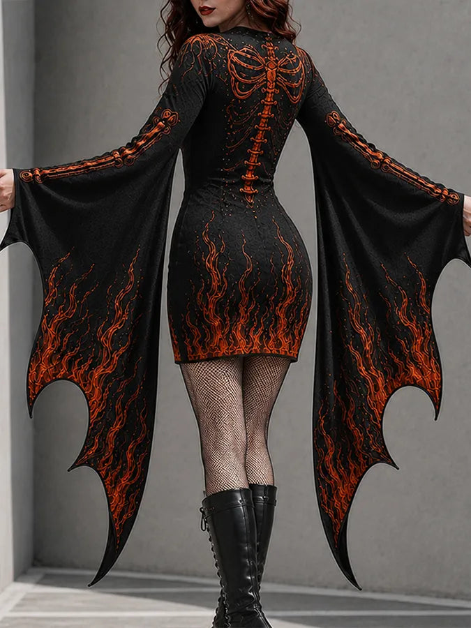 Women'S Halloween Skeleton Printed Casual Dress