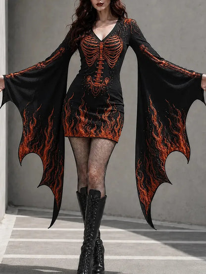 Women'S Halloween Skeleton Printed Casual Dress