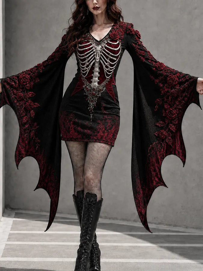 Women'S Halloween Skeleton Printed Casual Dress