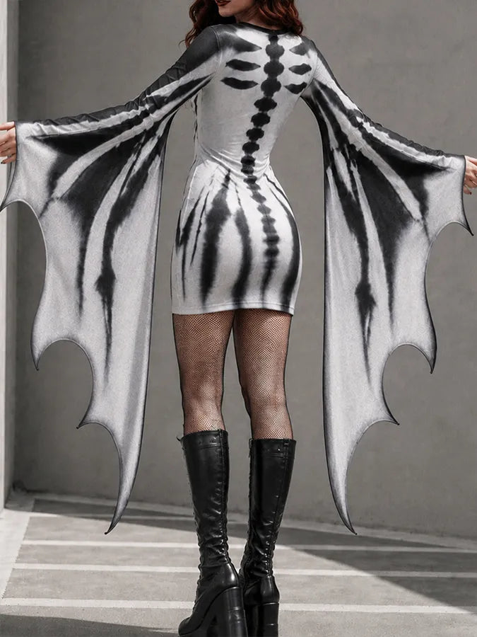 Women'S Halloween Skeleton Printed Casual Dress