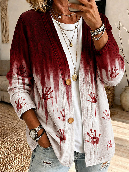 Ladies' Halloween Skull Poker Pattern Cardigan