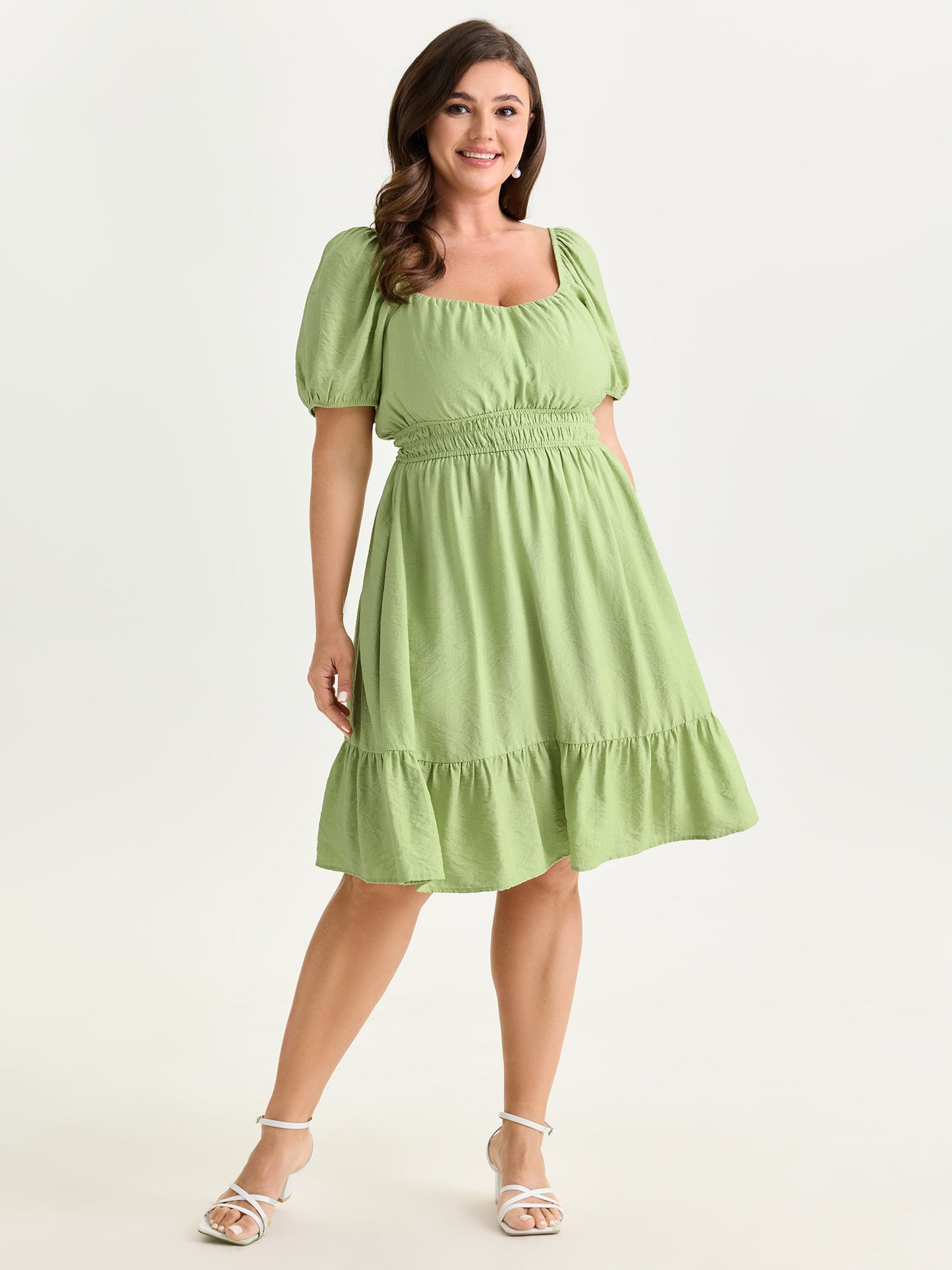 Shirred Waist Puff Sleeve Mini Dress