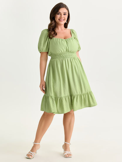 Shirred Waist Puff Sleeve Mini Dress
