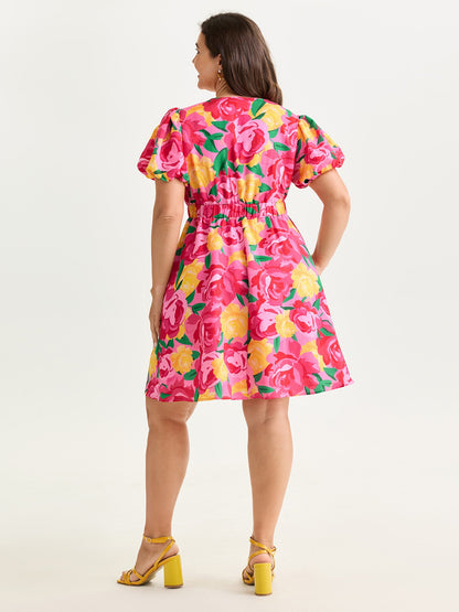 Rose Print Fit And Flare Mini Dress
