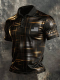 Men's Retro Patriot Color Block Polo Collar Short Sleeve
