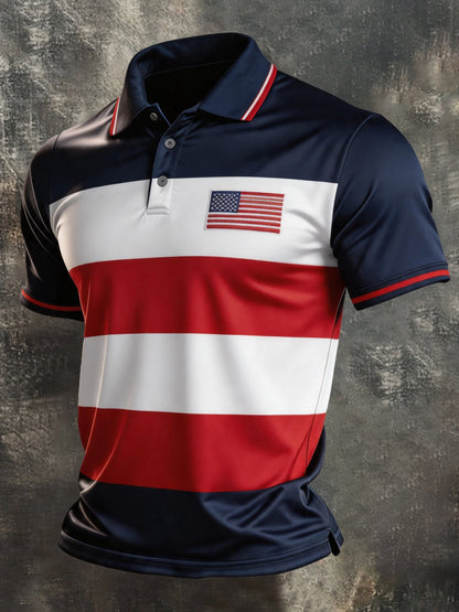 Men's Retro "Patriot" Color-Block Short-Sleeve Polo Shirt