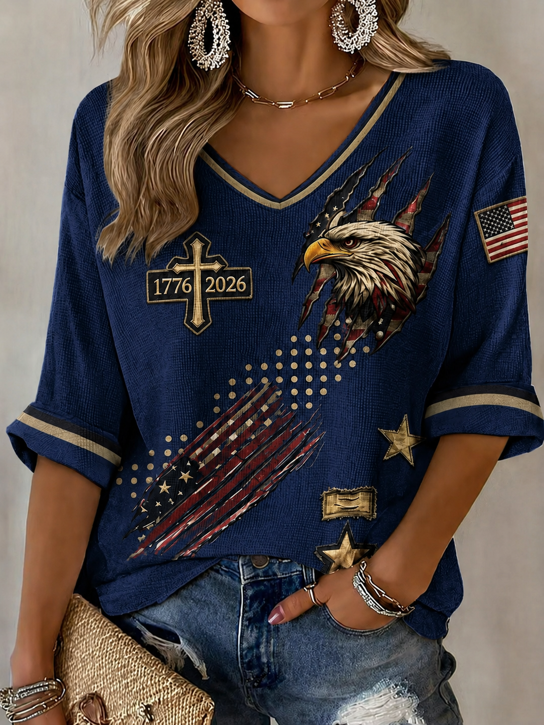 Women'S American Flag Faith Printed Casual T-Shirt
