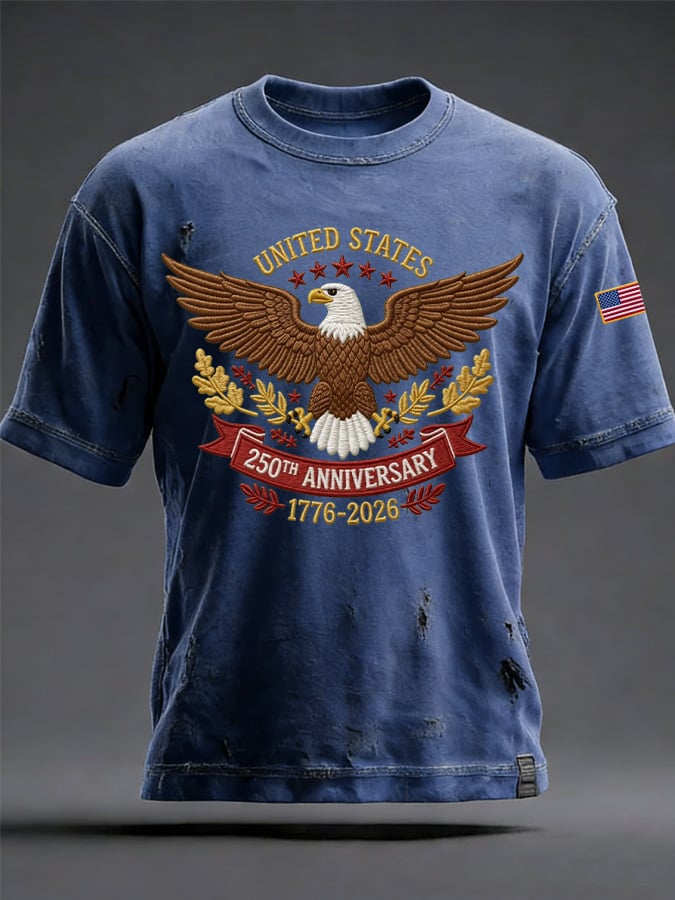 Men's Retro American 250th Anniversary Print Short-Sleeved T-Shirt