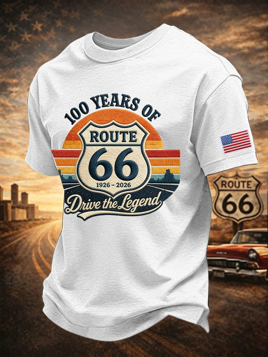 Men's Route 66 Centennial Mother Road Print Round Neck T-shirt