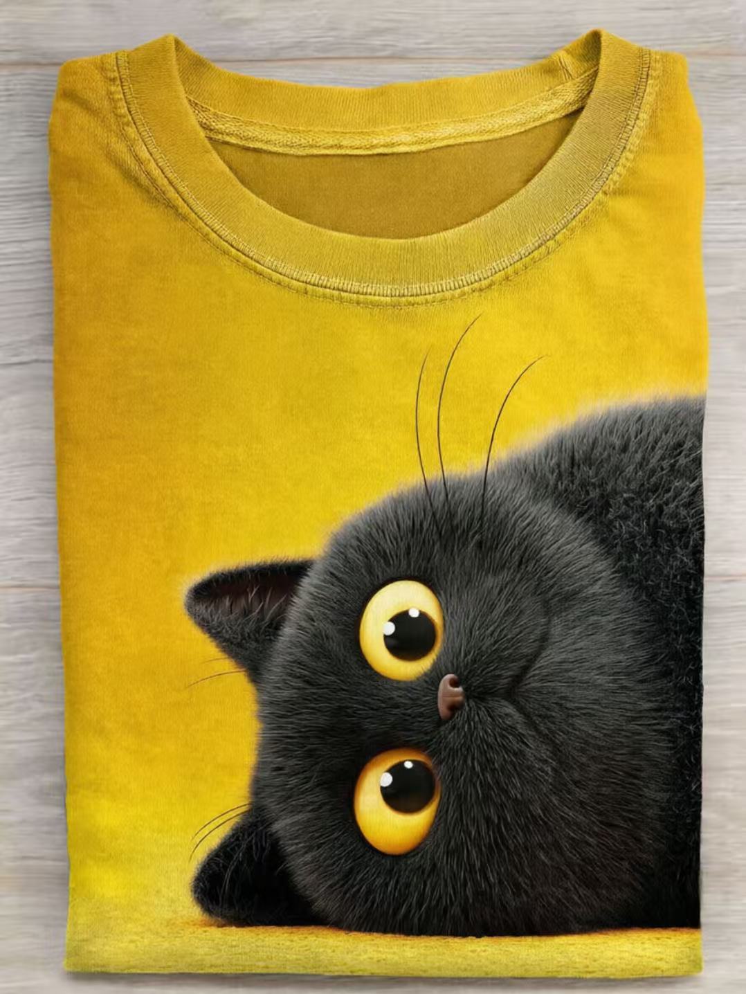 Funny Black Cat Art Print Casual Short Sleeve T-shirt