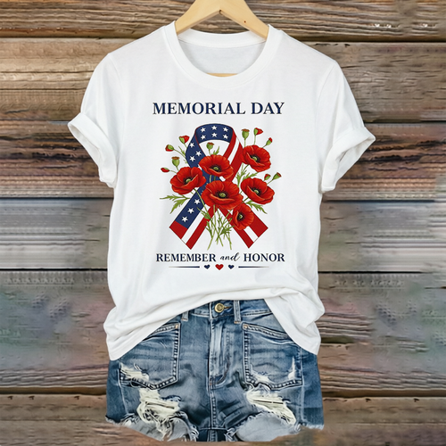 Women's "Memorial Day" Poppy Commemorative Crew-Neck T-Shirt