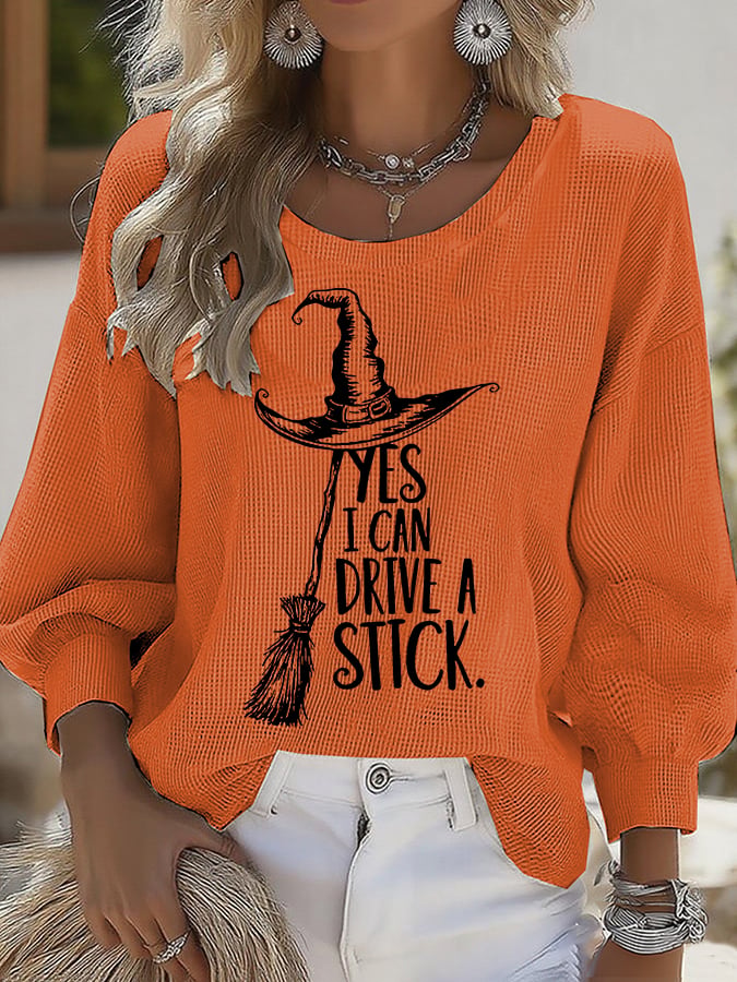 Women's Yes I Can Drive A Stick Print Round Neck T-shirt
