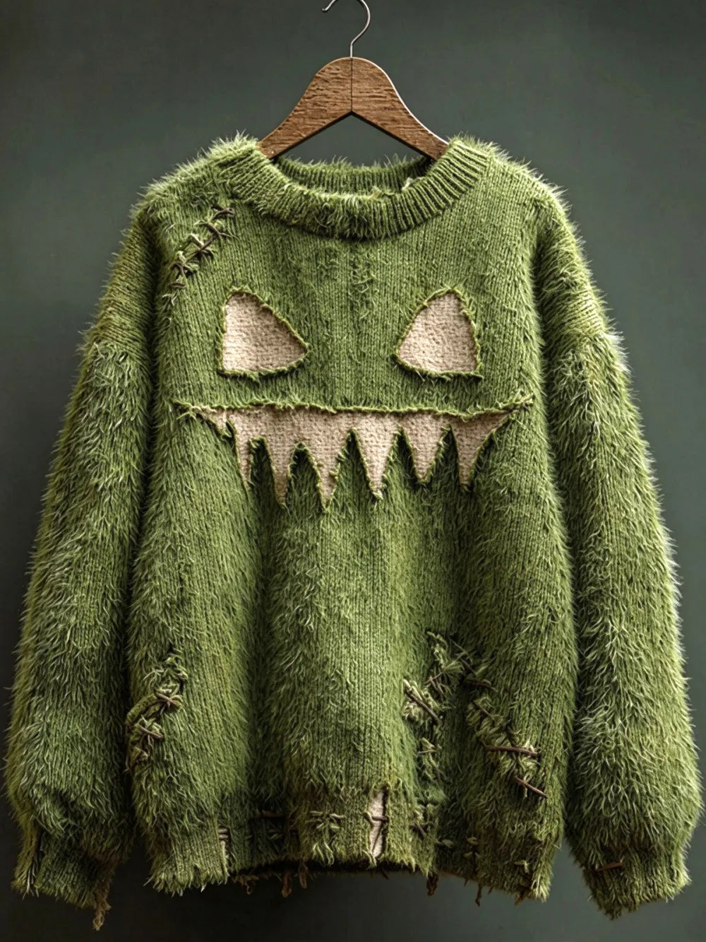 Women's Halloween-Themed Flannel Crewneck Drop-Shoulder Sweatshirt