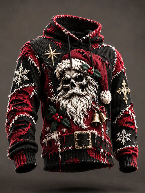 Men's Halloween Skeleton Santa Waffle-Knit Hoodie