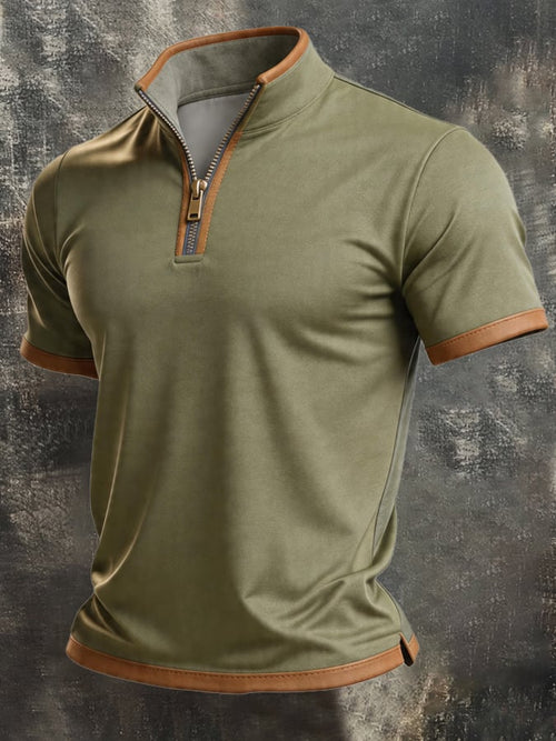 Men's Retro Waffle-Knit Panelled Short-Sleeve Henley T-Shirt