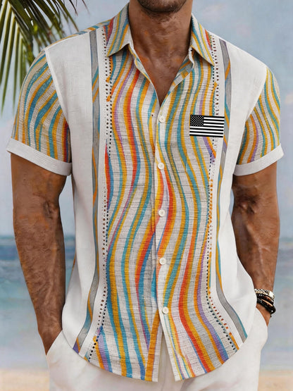 Men's Casual Vacation Patriotic Shirt with Flag Color-Blocking